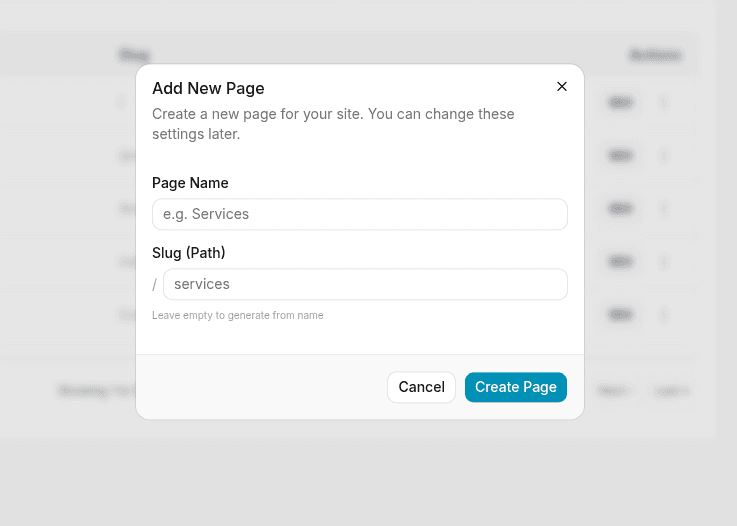 Add New Page Dialog