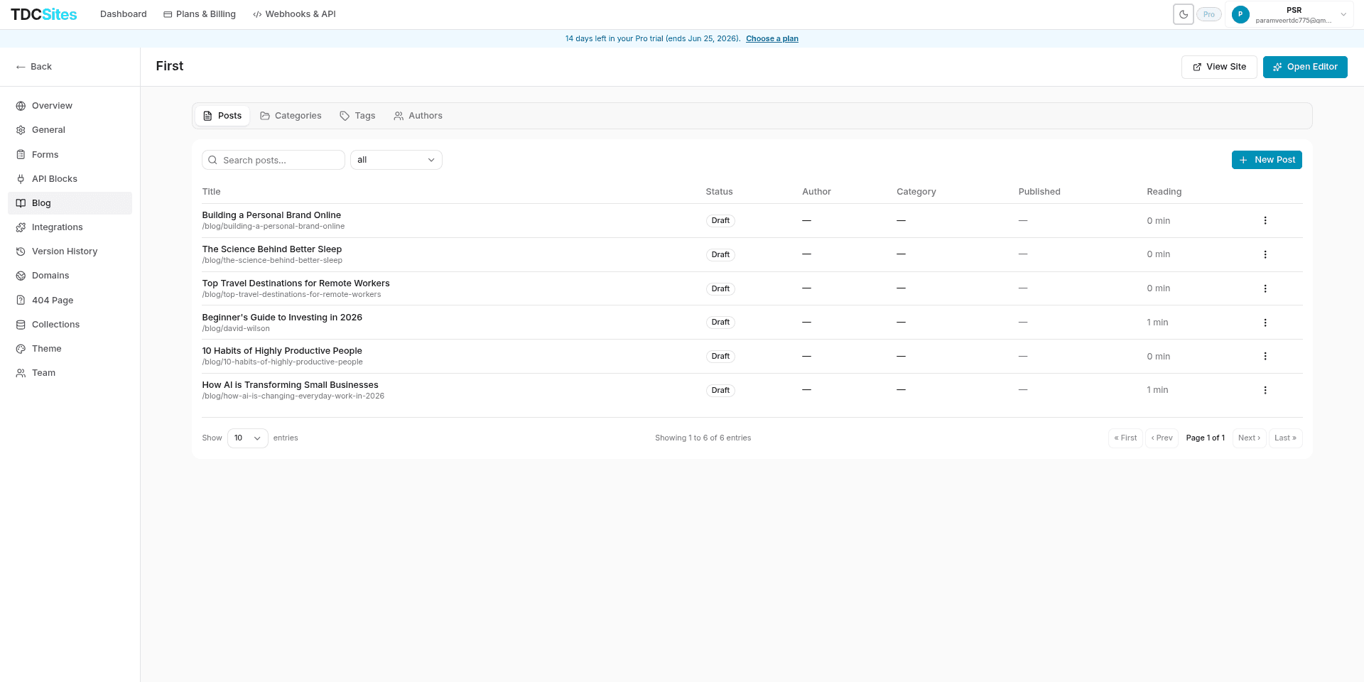 Blog Posts Dashboard