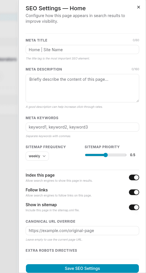 SEO Settings Panel