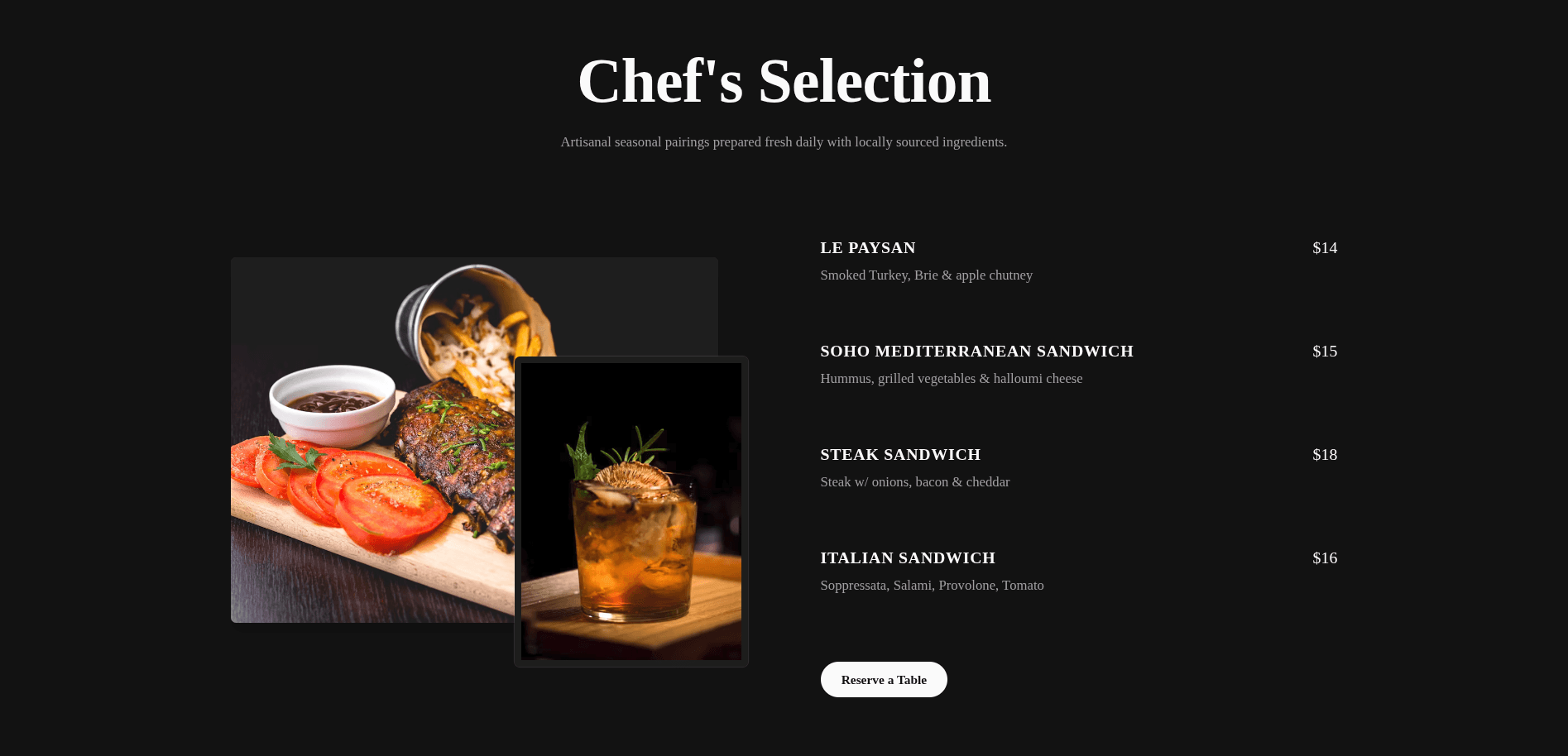 Menu · Editorial Split with Overlapping Images