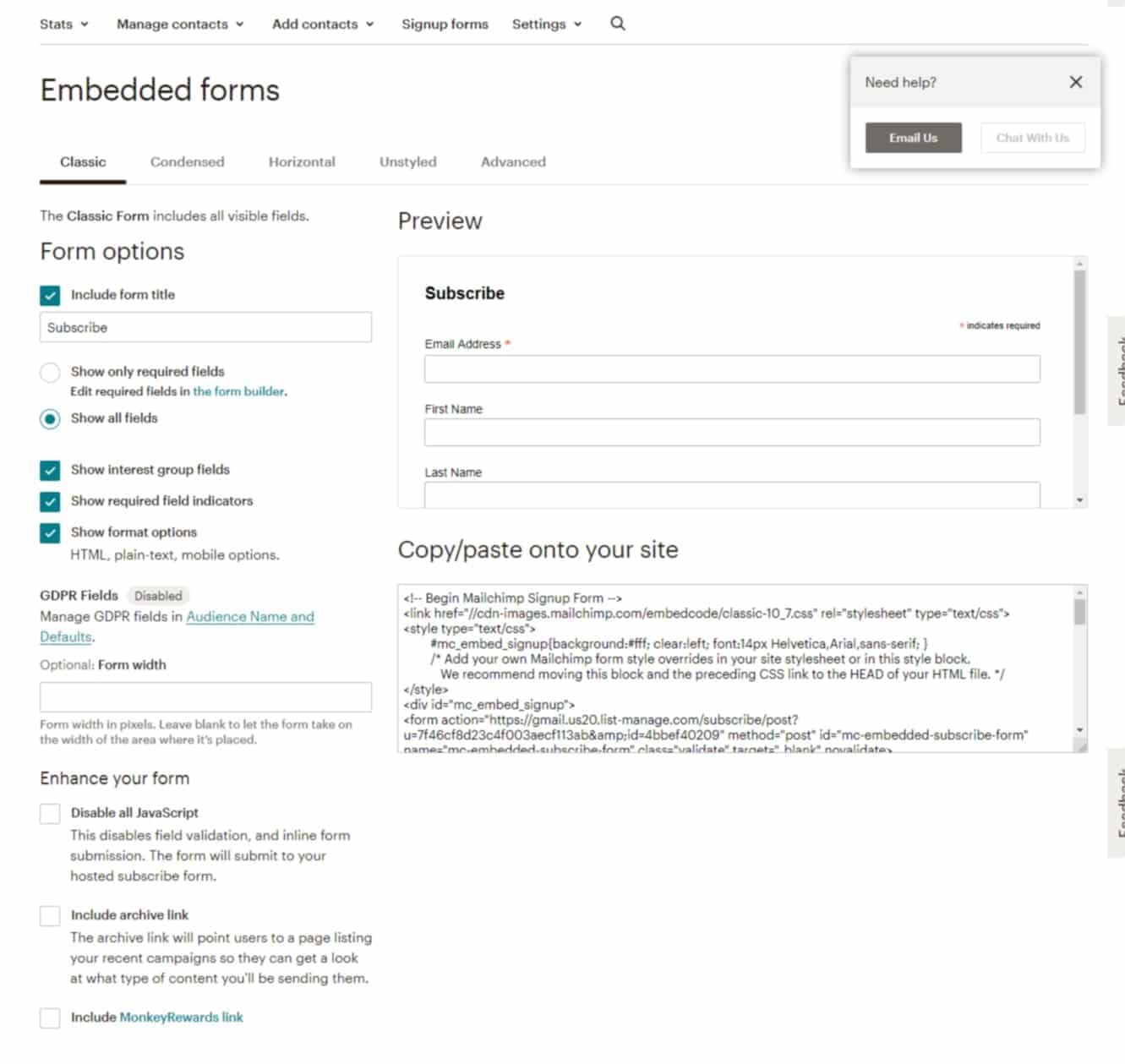Mailchimp screenshot