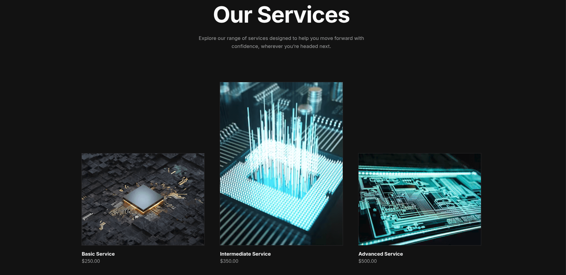 Services · Editorial Showcase Trio
