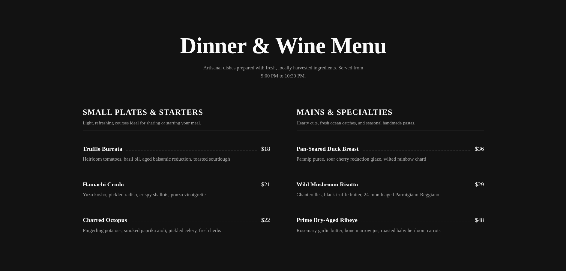 Menu · Two-Column Classic Bistro